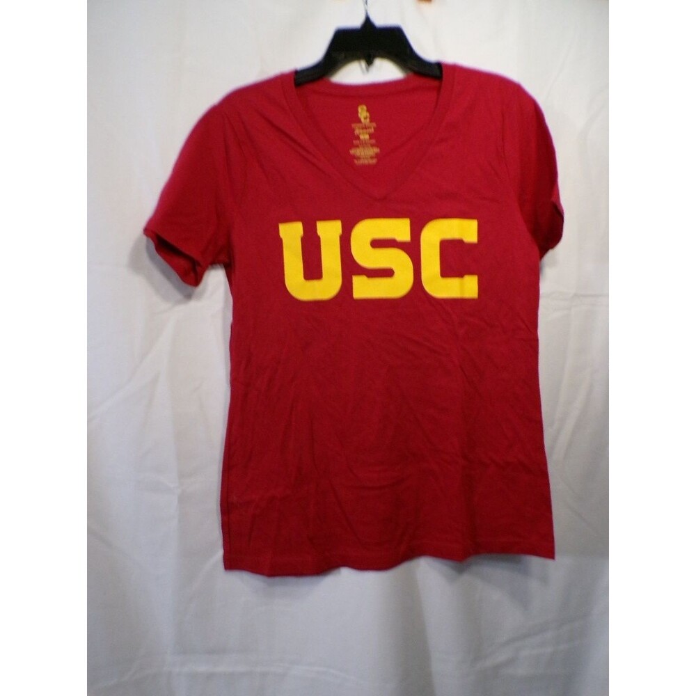 SC Women's Red USC V Neck T Shirt Large 100% Cotton